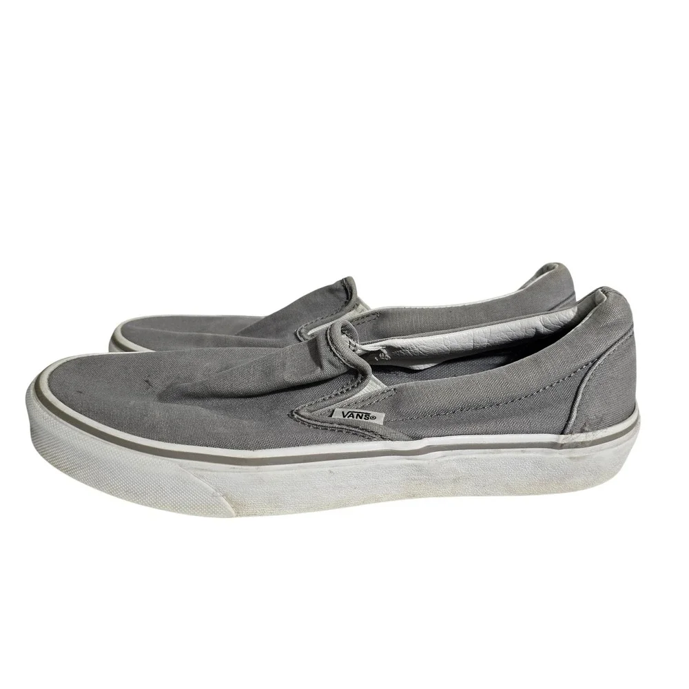Vans Classic Slip-On Gray Canvas Skate Shoes Mens 7.5 Womens 9.0 Low Top Sneaker